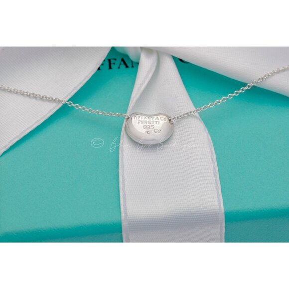 Tiffany & Co Vintage Bean Necklace Elsa Peretti11mm Pendant in Silver 16" Chain - Picture 5 of 8